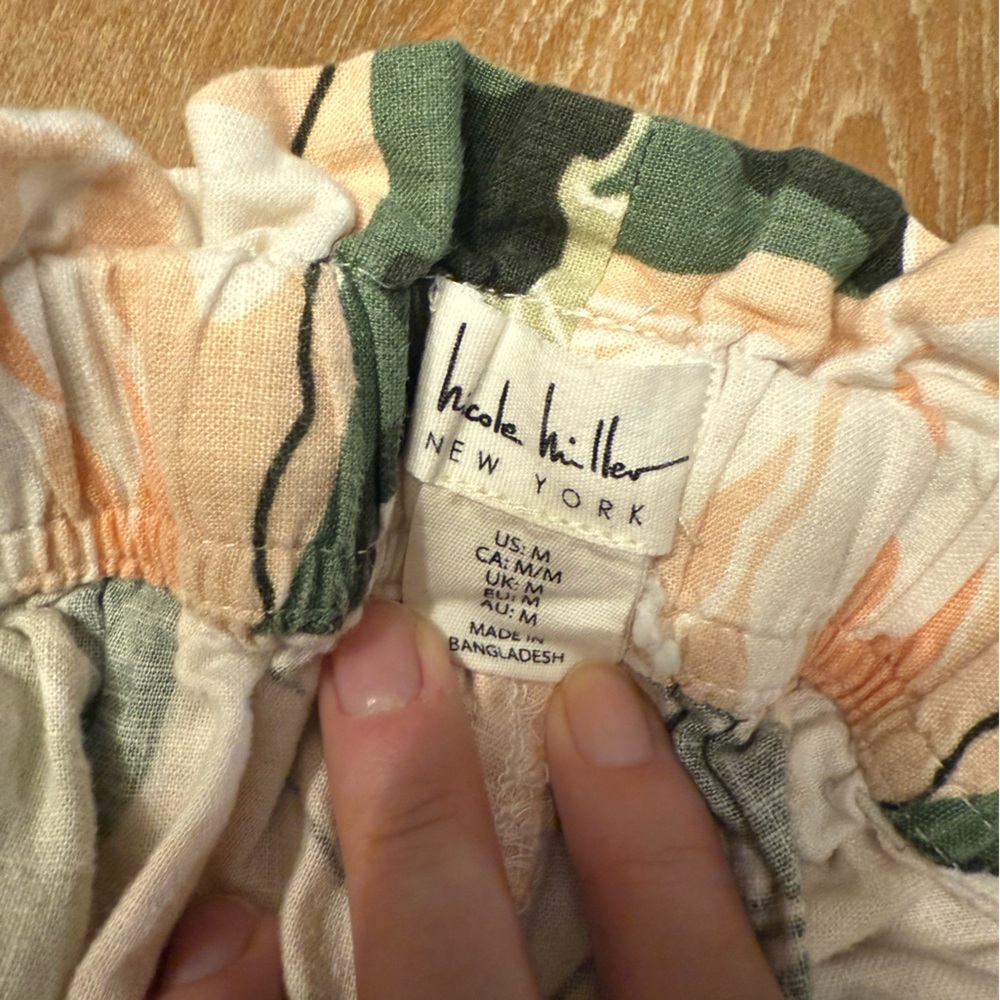 Nicole Miller Peach, Green & Cream Straight Leg Linen Pants